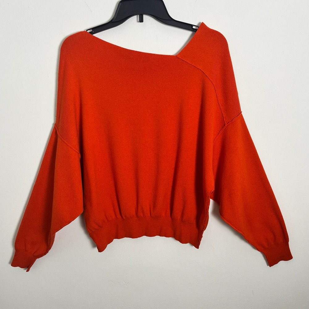 Free People Orange Cashmere Blend Asymmetrical Off Shoulder Sweater XS